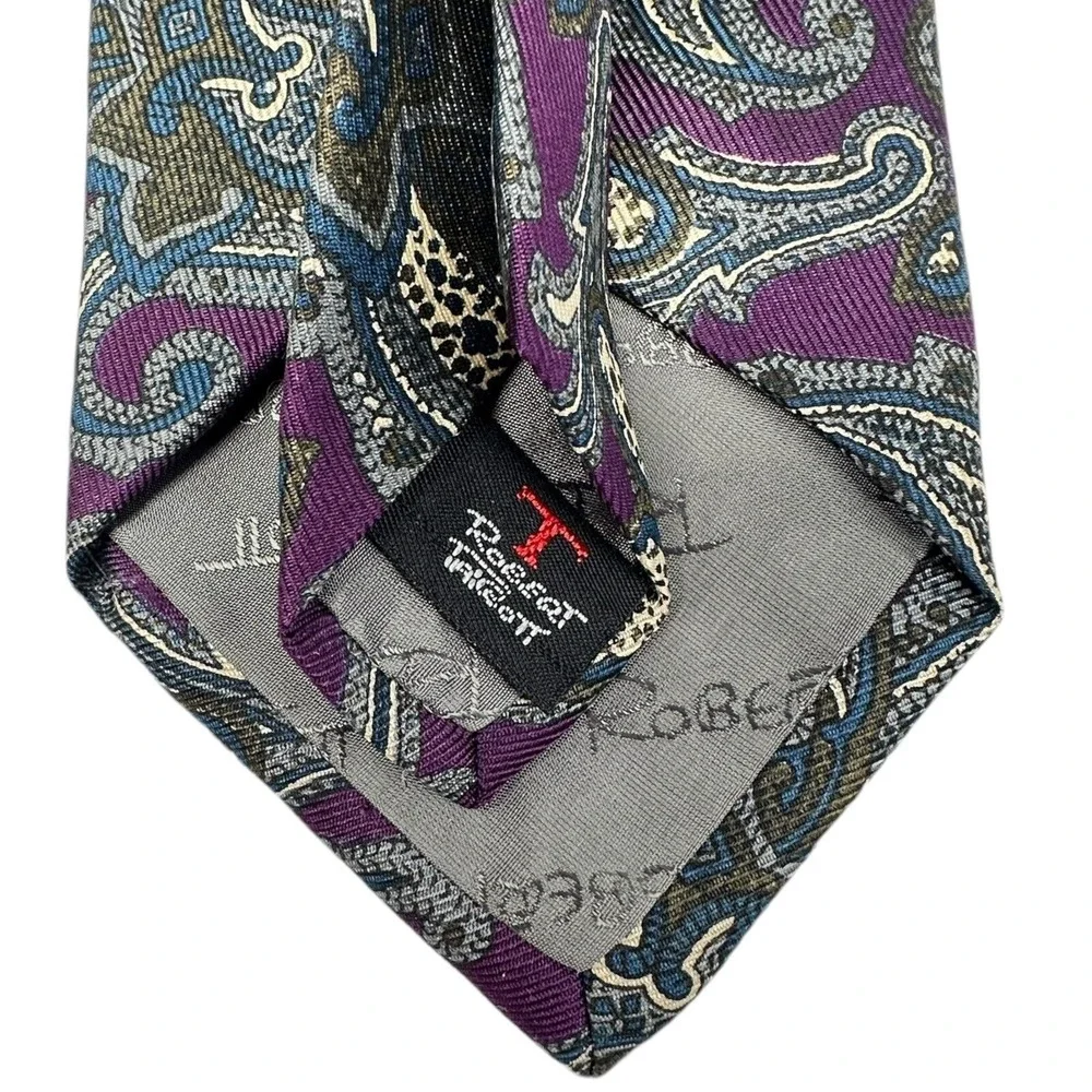 Robert Talbott Mens Neck Tie‎ Paisley Purple 100% Silk Vintage USA 60